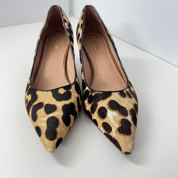 Joie Leopard Print Calf Hair Heels Women’s 9 Pointed Toe Real Fur Kitten Heels - Picture 4 of 11